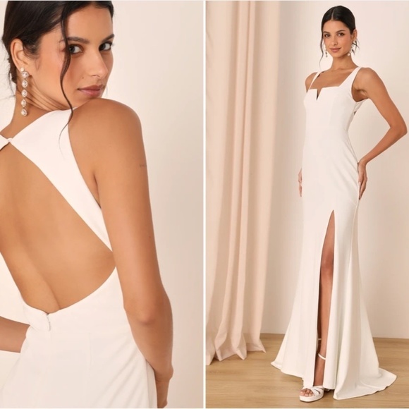 LULUS Bridal Wedding Elegant Sophisticated Chic Open Back Trumpet Mermaid Gown - Picture 2 of 5
